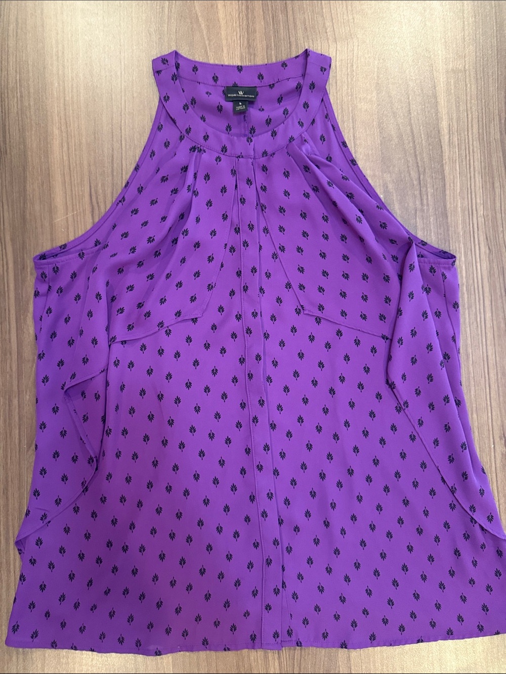 Worthington Purple Black Printed Cold-Shoulder Tank